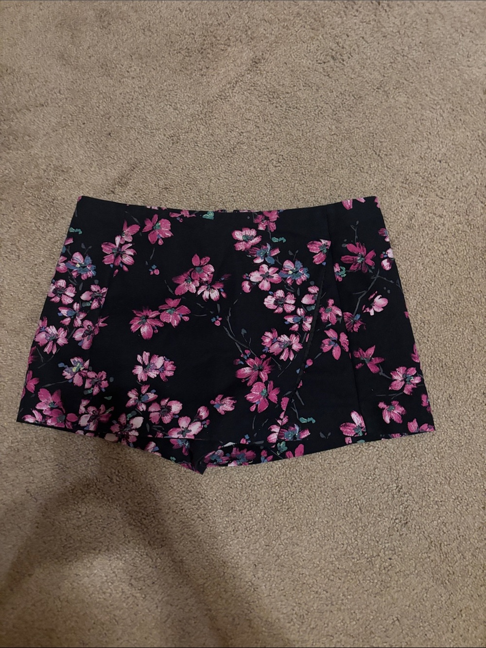 Express Black Floral Skort with Pink Blossoms